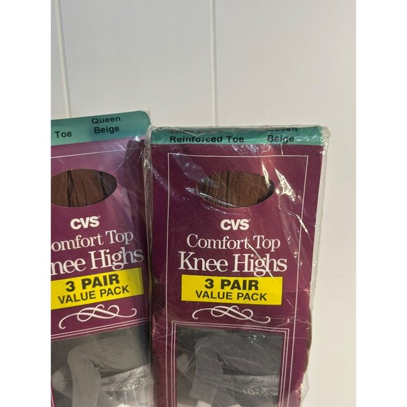 VTG CVS Comfort Top Knee Highs Reinforced Toe, Beige, 3 Pair (NOS - Lot of 2) - Picture 3 of 5